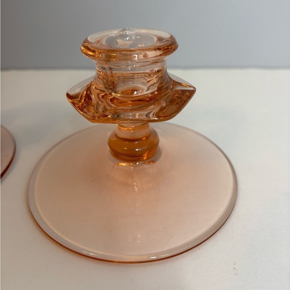 PINK DEPRESSION GLASS CANDLESTICKS - Picture 3 of 5